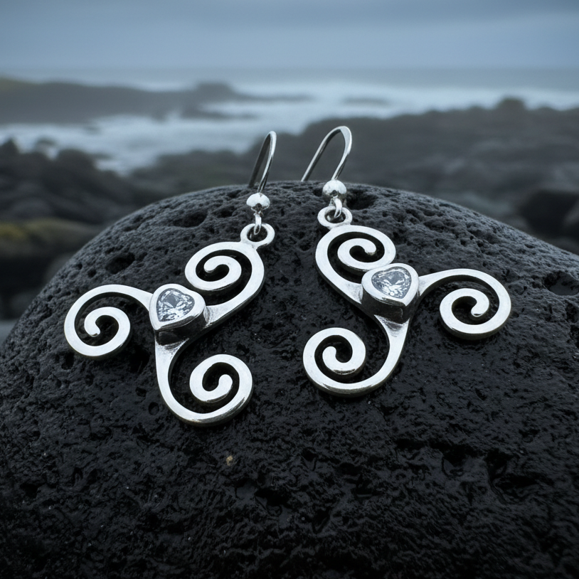 Triple Spiral Heart Earrings | Dangle Earrings | Wiccan Center