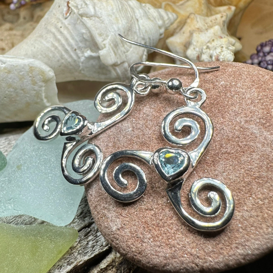 Triple Spiral Heart Earrings | Dangle Earrings | Wiccan Center