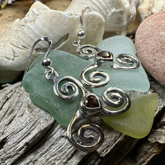 Triple Spiral Heart Earrings | Dangle Earrings | Wiccan Center