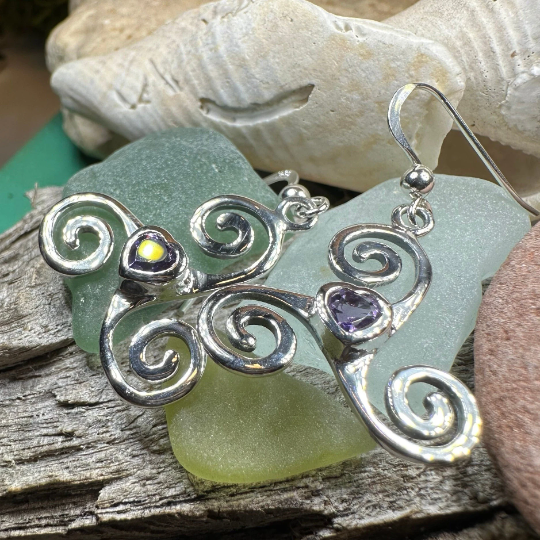 Triple Spiral Heart Earrings | Dangle Earrings | Wiccan Center
