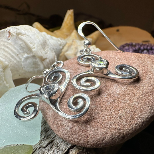 Triple Spiral Heart Earrings | Dangle Earrings | Wiccan Center