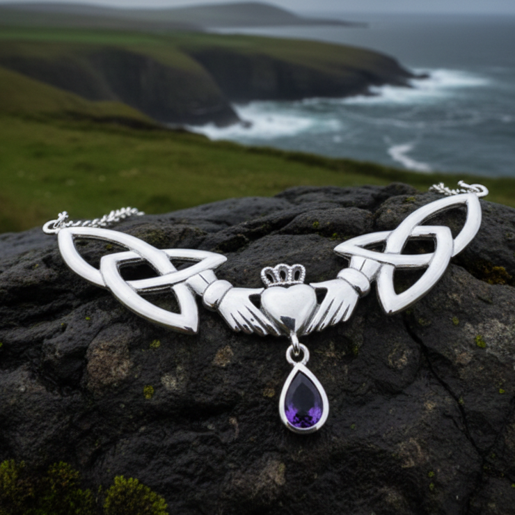 Erinna Irish Claddagh Necklace in Sterling Silver