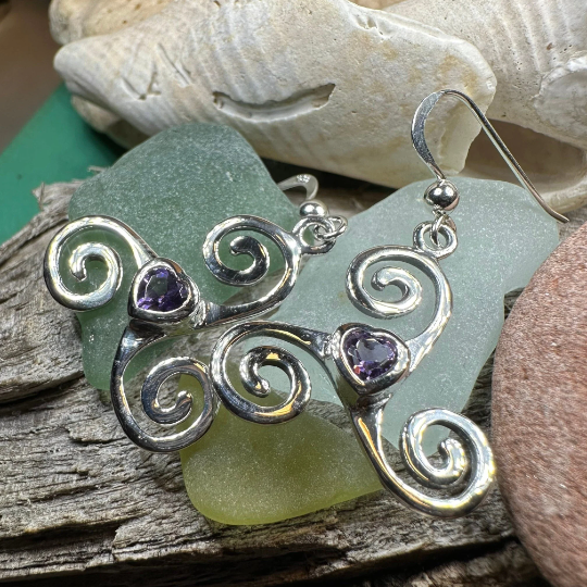 Triple Spiral Heart Earrings | Dangle Earrings | Wiccan Center