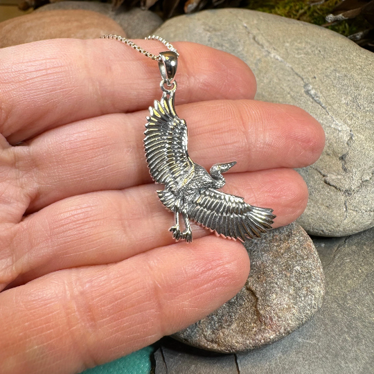 Good Fortune Crane Necklace in Sterling Silver | Pendant | Wiccan Center