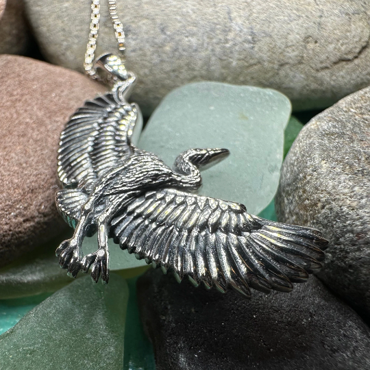 Good Fortune Crane Necklace in Sterling Silver | Pendant | Wiccan Center