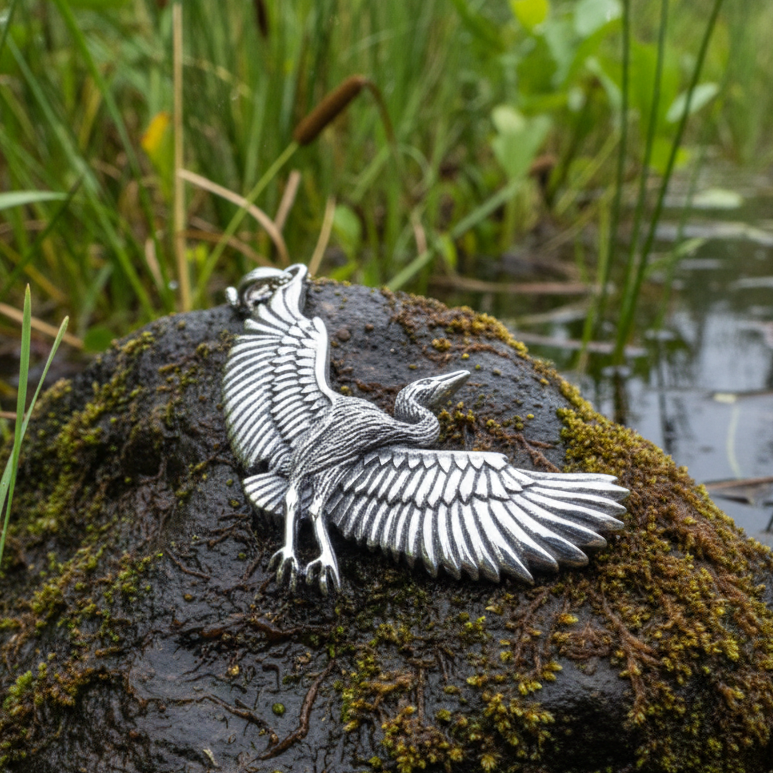 Good Fortune Crane Necklace in Sterling Silver | Pendant | Wiccan Center