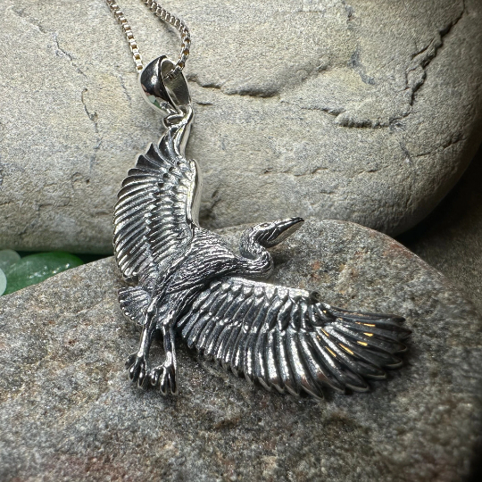 Good Fortune Crane Necklace in Sterling Silver | Pendant | Wiccan Center