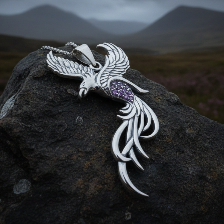 Firebird Phoenix Necklace in Sterling Silver | Pendant | Wiccan Center