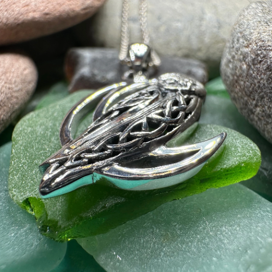 Celtic Crescent Moon Owl Necklace in Sterling Silver | Pendant | Wiccan Center