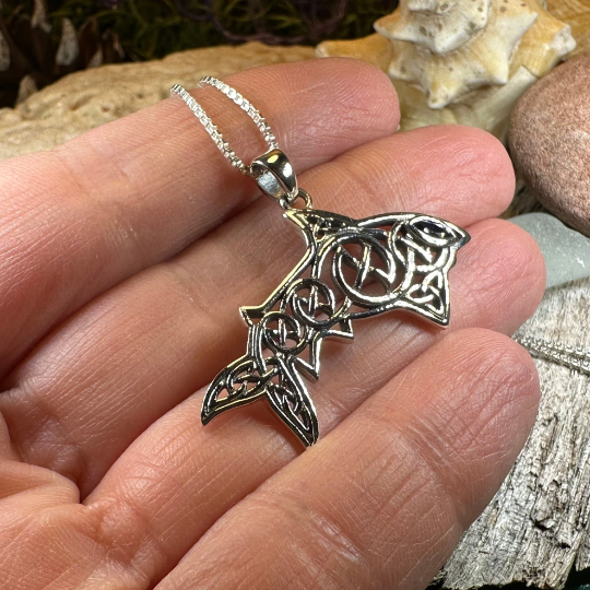 Cadmael Celtic Shark Necklace in Sterling Silver | Pendant | Wiccan Center