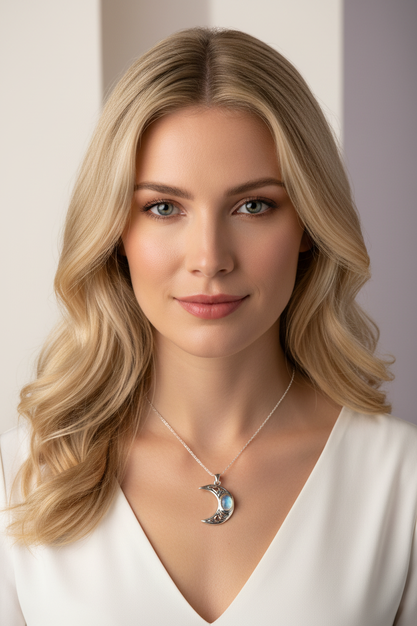 Arlynn Celtic Crescent Moon Necklace in Sterling Silver | Pendant | Wiccan Center