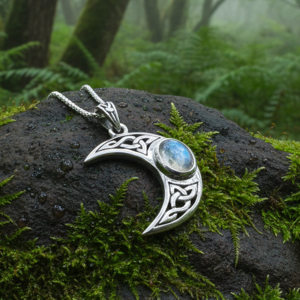 Arlynn Celtic Crescent Moon Necklace in Sterling Silver | Pendant | Wiccan Center