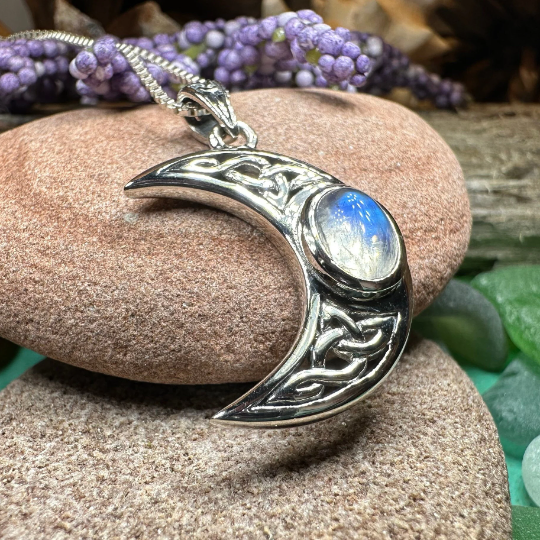 Arlynn Celtic Crescent Moon Necklace in Sterling Silver | Pendant | Wiccan Center