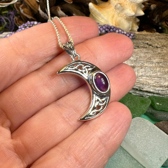 Arlynn Celtic Crescent Moon Necklace in Sterling Silver | Pendant | Wiccan Center