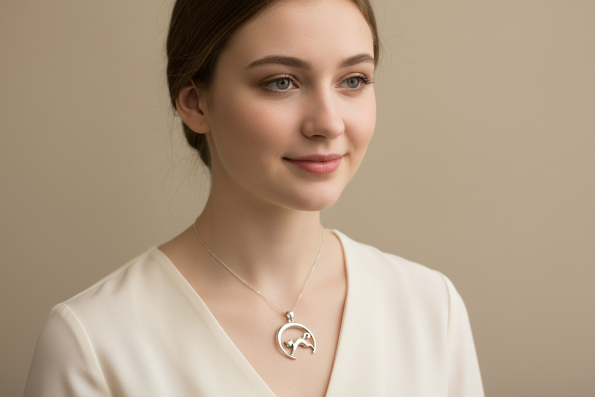 Crescent Moonrise Cat Necklace in Sterling Silver | Pendant | Wiccan Center