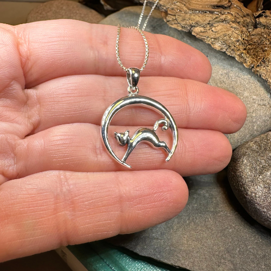 Crescent Moonrise Cat Necklace in Sterling Silver | Pendant | Wiccan Center