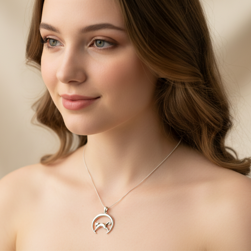 Crescent Moonrise Cat Necklace in Sterling Silver | Pendant | Wiccan Center