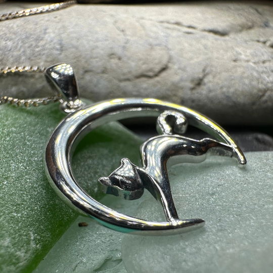 Crescent Moonrise Cat Necklace in Sterling Silver | Pendant | Wiccan Center