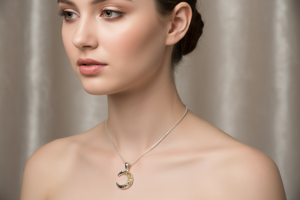 Tri-Color Crescent Moon Necklace | Pendant | Wiccan Center