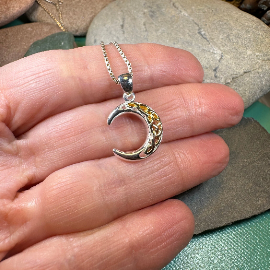 Tri-Color Crescent Moon Necklace | Pendant | Wiccan Center