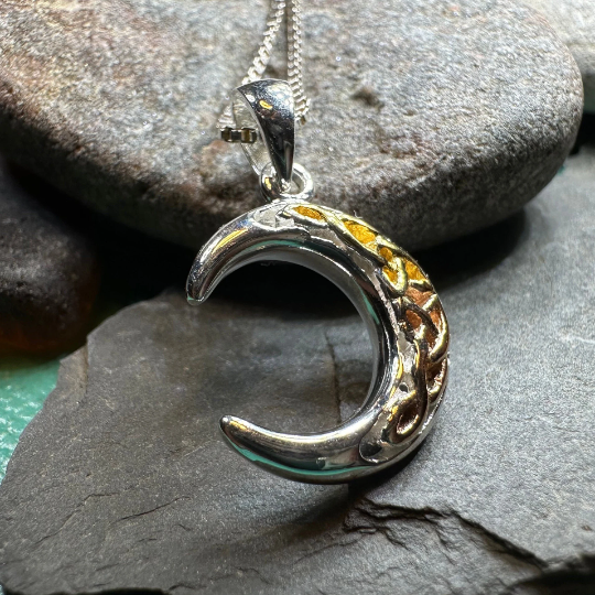 Tri-Color Crescent Moon Necklace | Pendant | Wiccan Center
