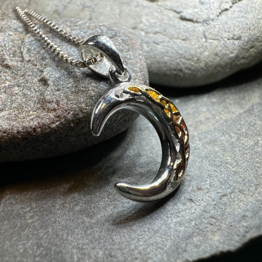 Tri-Color Crescent Moon Necklace | Pendant | Wiccan Center
