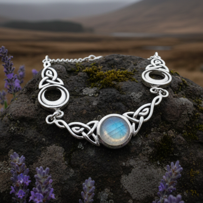 Celtic Triple Moon Necklace in Sterling Silver | Necklet | Wiccan Center