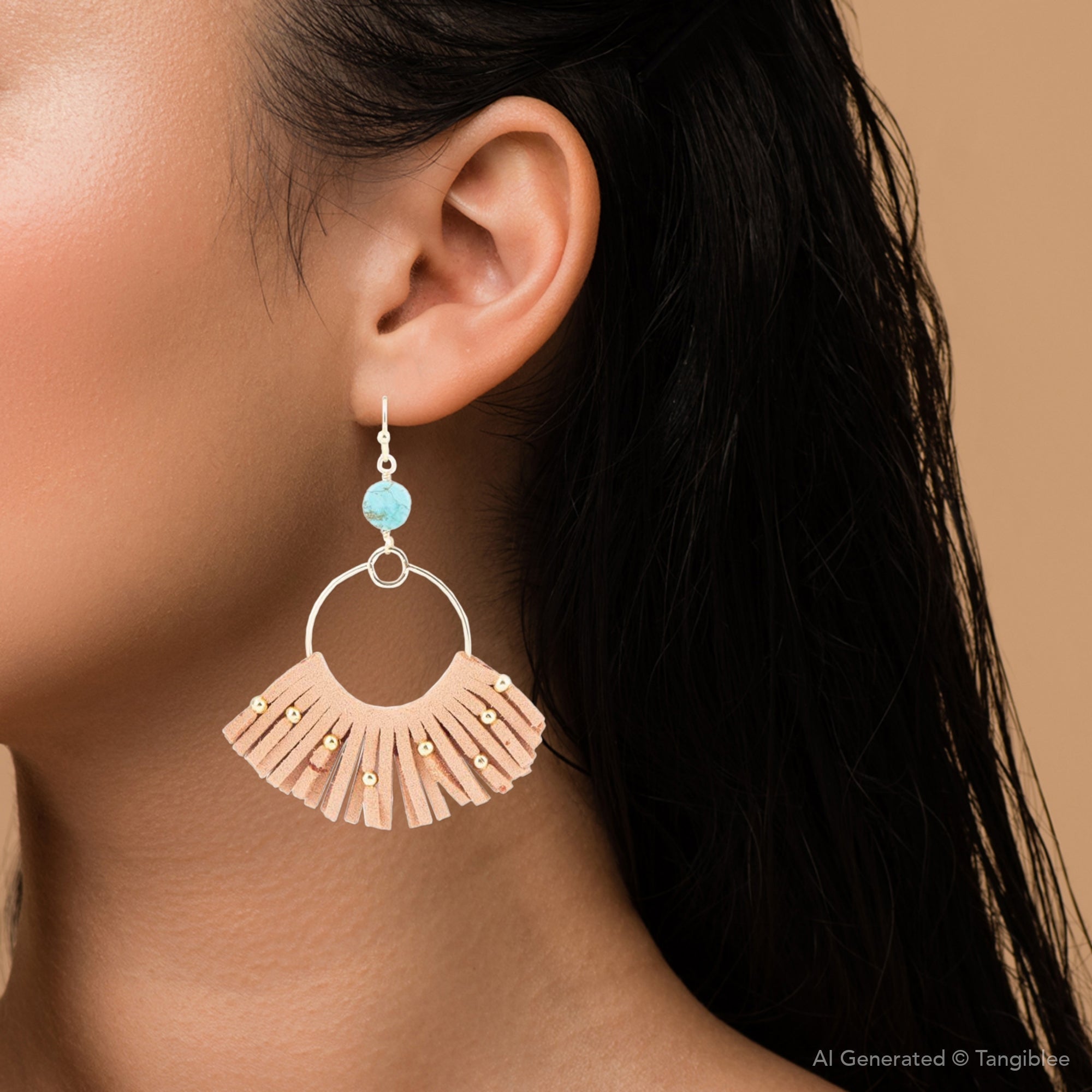 Pueblo Blue Magnesite Golden Fringe Earrings | Earrings | Wiccan Center