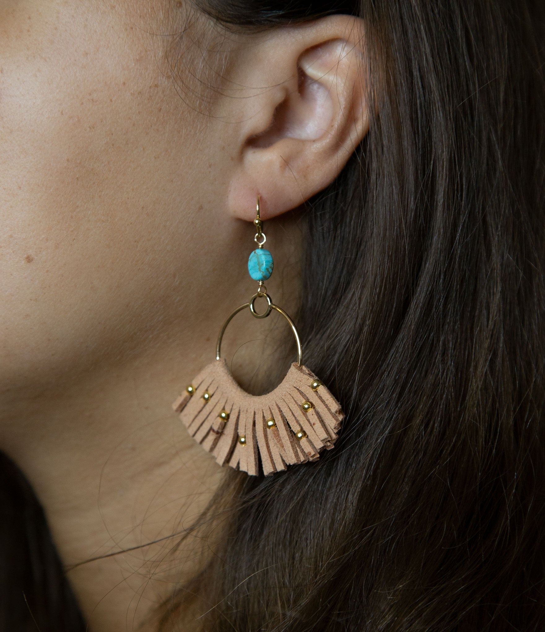 Pueblo Blue Magnesite Golden Fringe Earrings | Earrings | Wiccan Center
