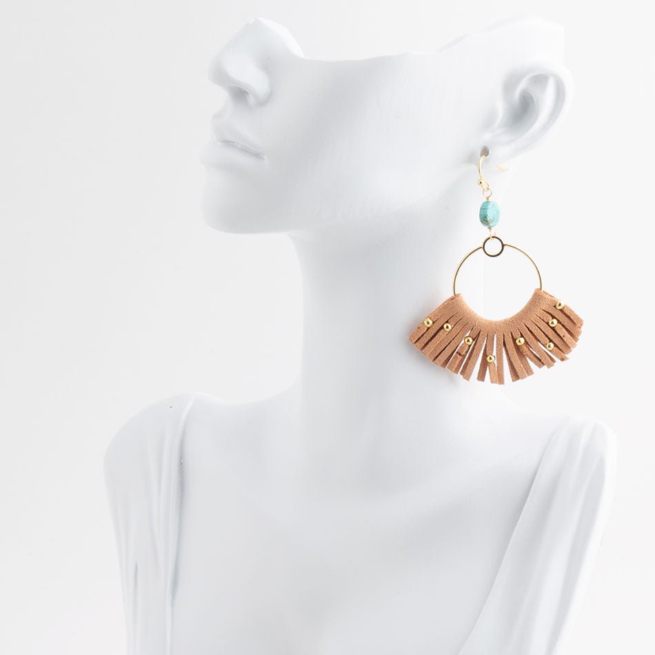 Pueblo Blue Magnesite Golden Fringe Earrings | Earrings | Wiccan Center