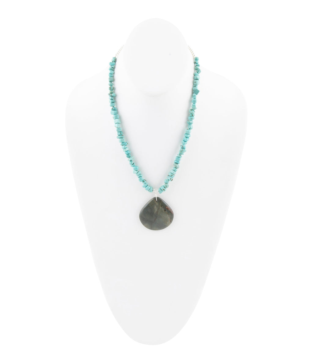 Pueblo Blue Turquoise Magnesite and Jasper Sterling Silver Necklace | Necklaces | Wiccan Center