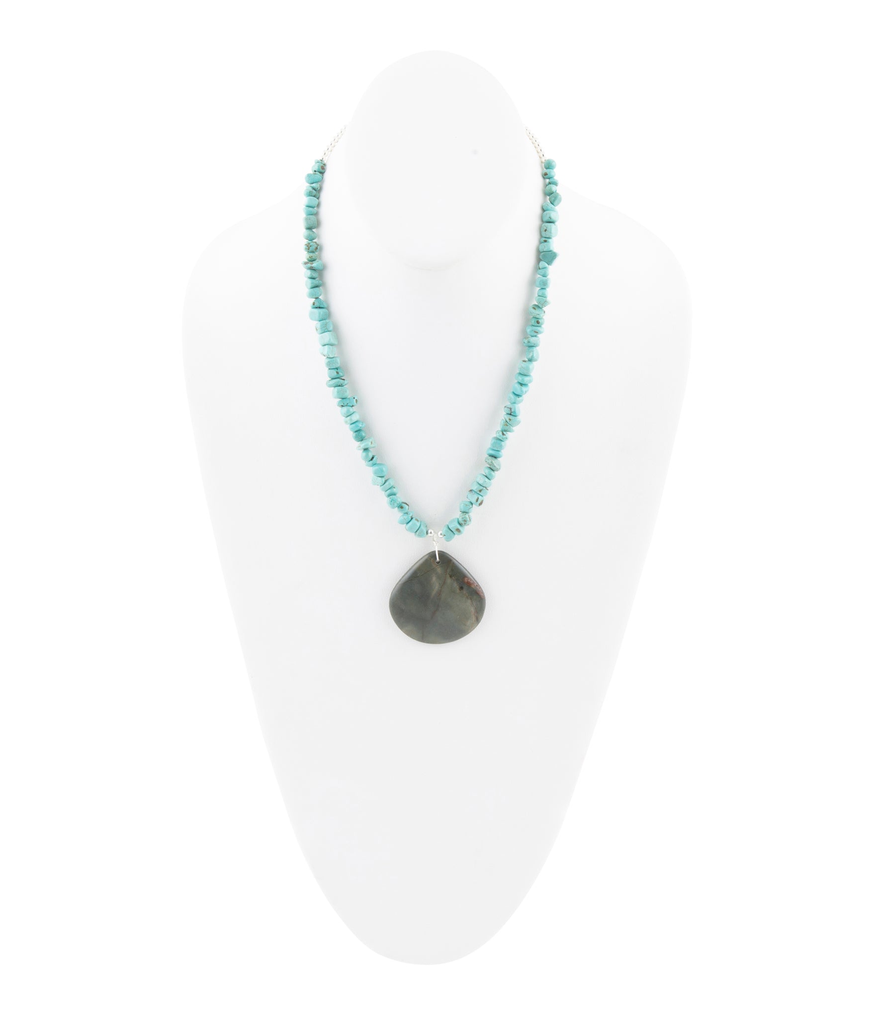 Pueblo Blue Turquoise Magnesite and Jasper Sterling Silver Necklace | Necklaces | Wiccan Center