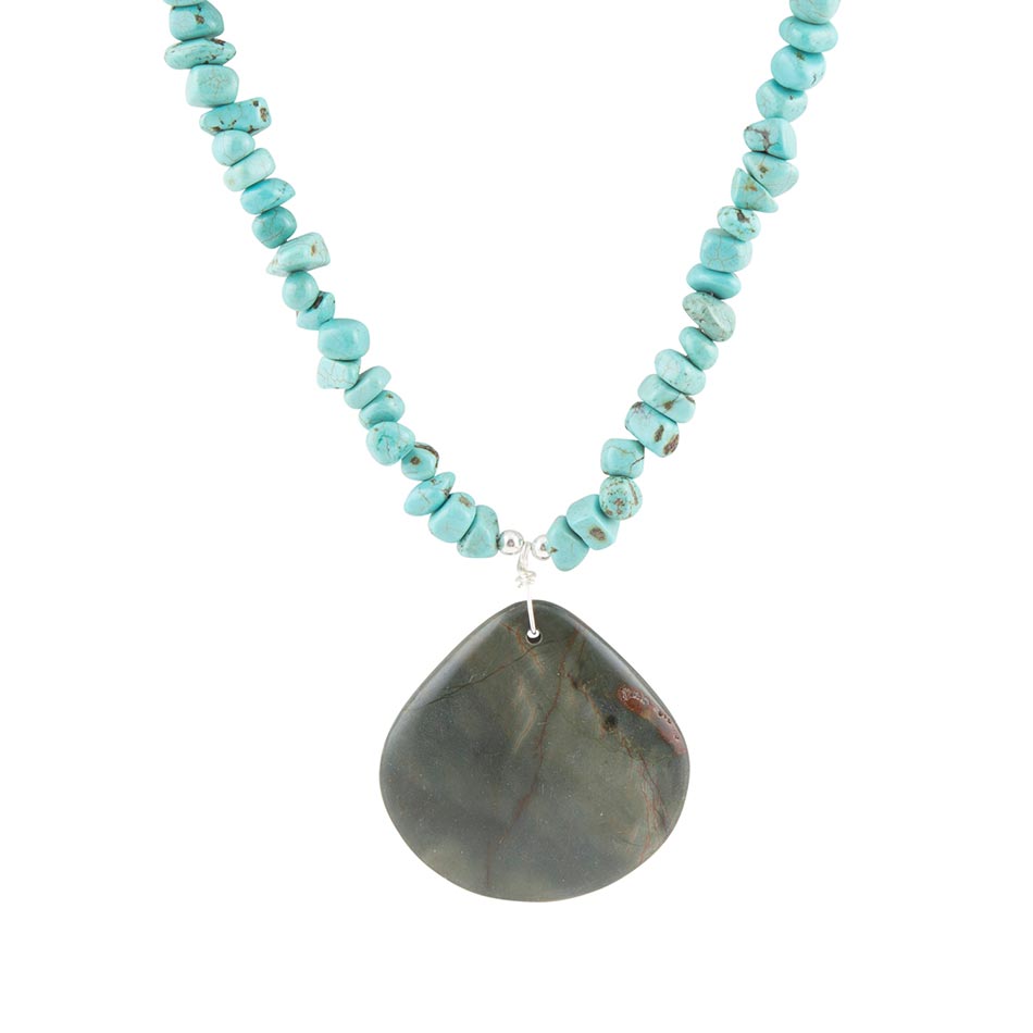 Pueblo Blue Turquoise Magnesite and Jasper Sterling Silver Necklace | Necklaces | Wiccan Center
