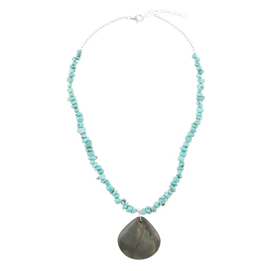 Pueblo Blue Turquoise Magnesite and Jasper Sterling Silver Necklace | Necklaces | Wiccan Center