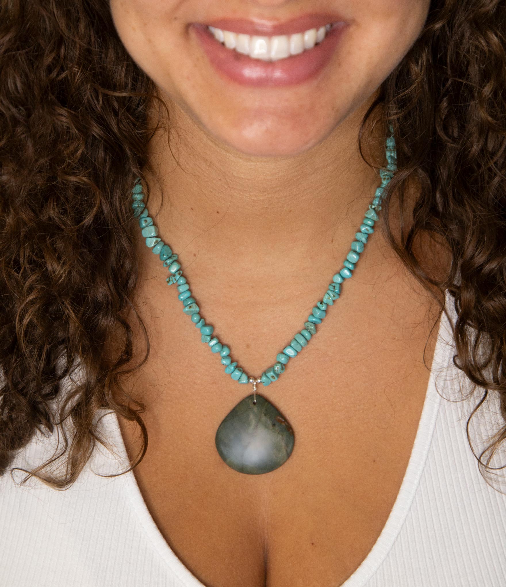 Pueblo Blue Turquoise Magnesite and Jasper Sterling Silver Necklace | Necklaces | Wiccan Center