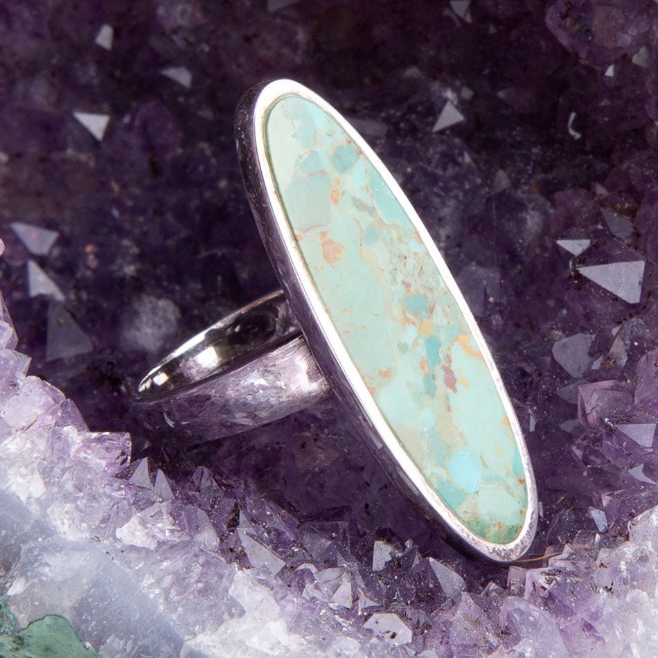 Pueblo Blue Turquoise and Sterling Silver Oval Ring | Rings | Wiccan Center