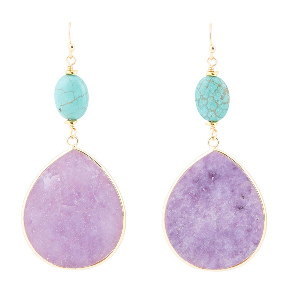 Purple Amethyst Tear Golden Drop Earrings | Earrings | Wiccan Center