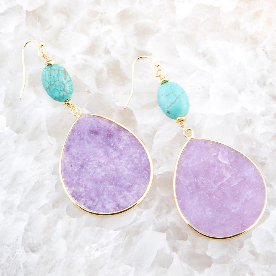 Purple Amethyst Tear Golden Drop Earrings | Earrings | Wiccan Center