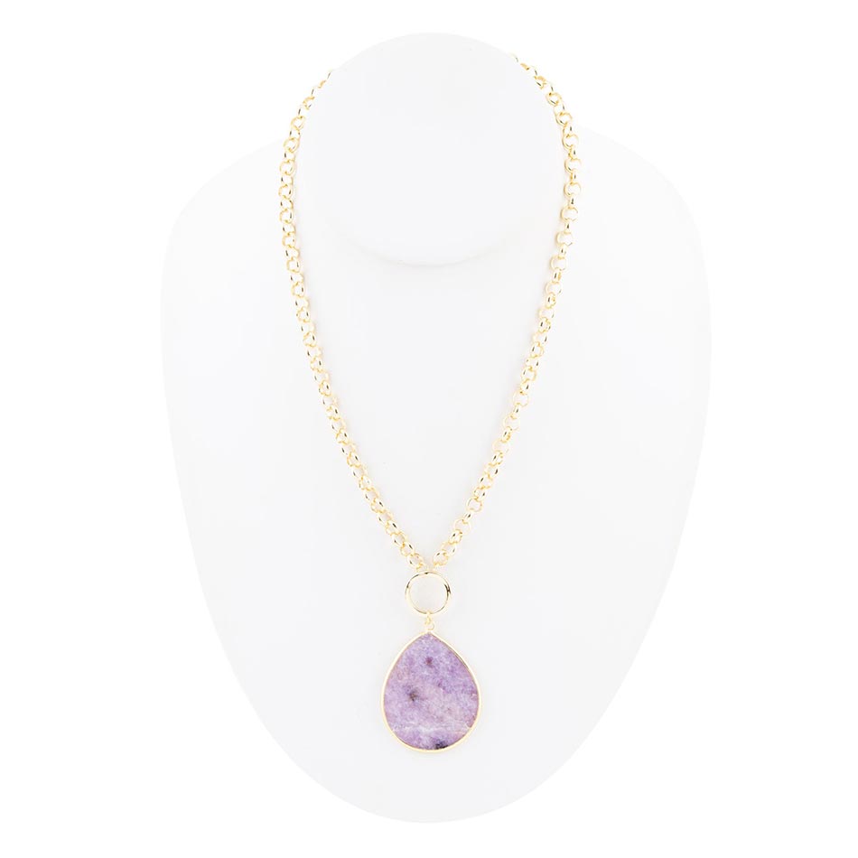 Purple Amethyst Teardrop Golden Chain Necklace | Necklaces | Wiccan Center