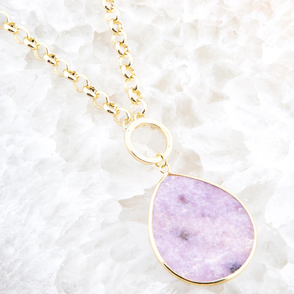Purple Amethyst Teardrop Golden Chain Necklace | Necklaces | Wiccan Center
