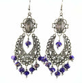 Blue Boho Scrollwork Silver Tone Dangle Statement Earrings | Earrings | Wiccan Center