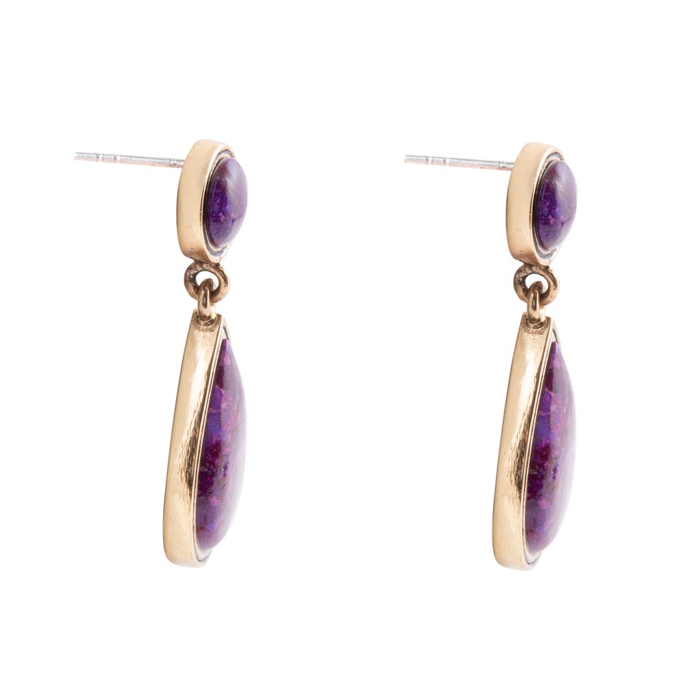 Purple Turquoise and Golden Bronze Teardrop Earrings | Earrings | Wiccan Center