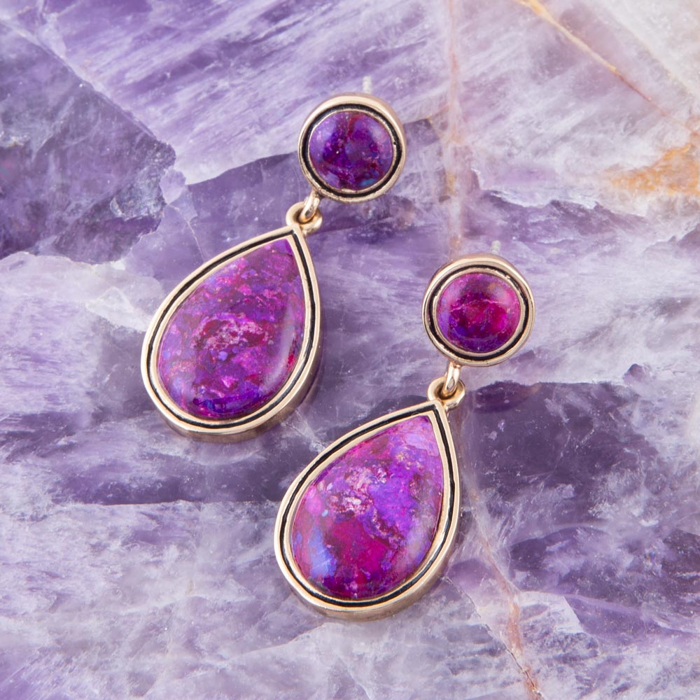 Purple Turquoise and Golden Bronze Teardrop Earrings | Earrings | Wiccan Center