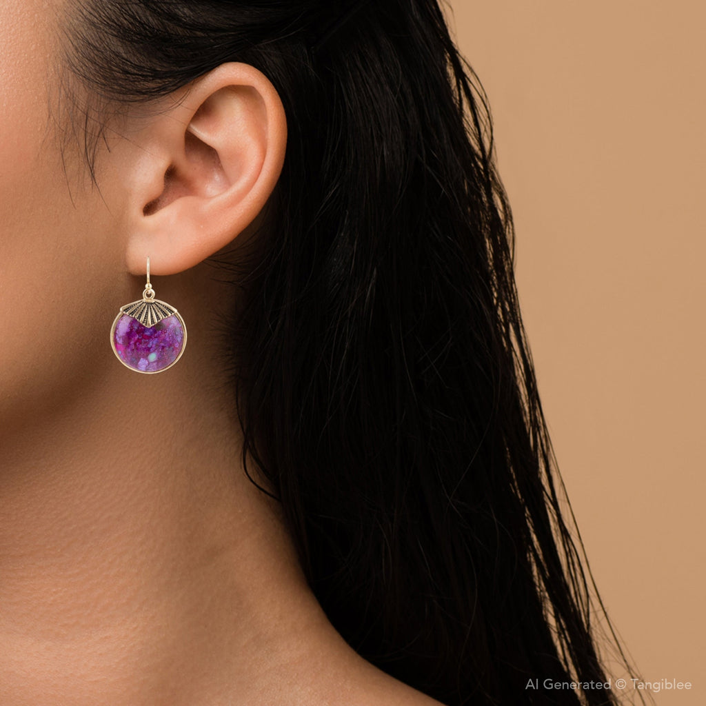 Purple Turquoise Circle Golden Drop Earrings | Earrings | Wiccan Center