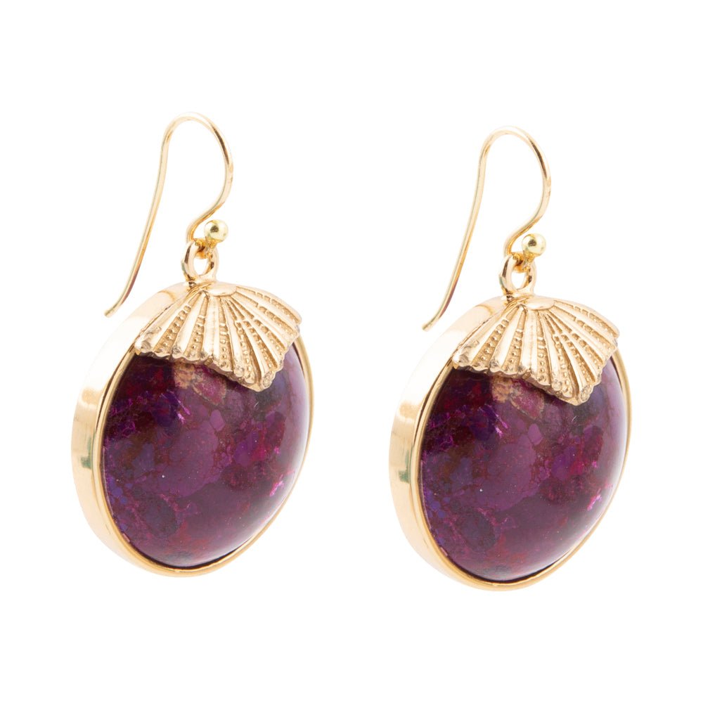 Purple Turquoise Circle Golden Drop Earrings | Earrings | Wiccan Center