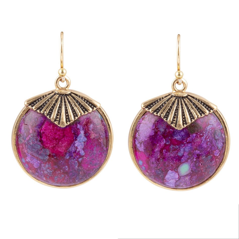 Purple Turquoise Circle Golden Drop Earrings | Earrings | Wiccan Center