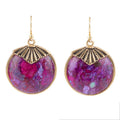 Purple Turquoise Circle Golden Drop Earrings | Earrings | Wiccan Center