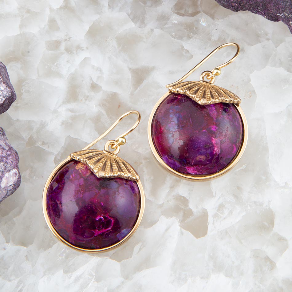 Purple Turquoise Circle Golden Drop Earrings | Earrings | Wiccan Center