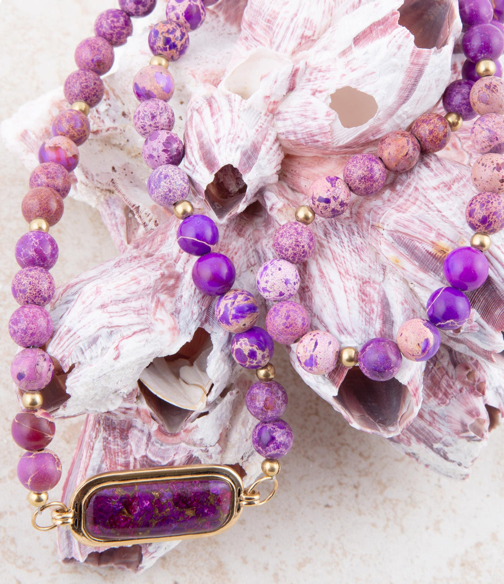 Purple Turquoise Linked Golden Necklace | Necklaces | Wiccan Center