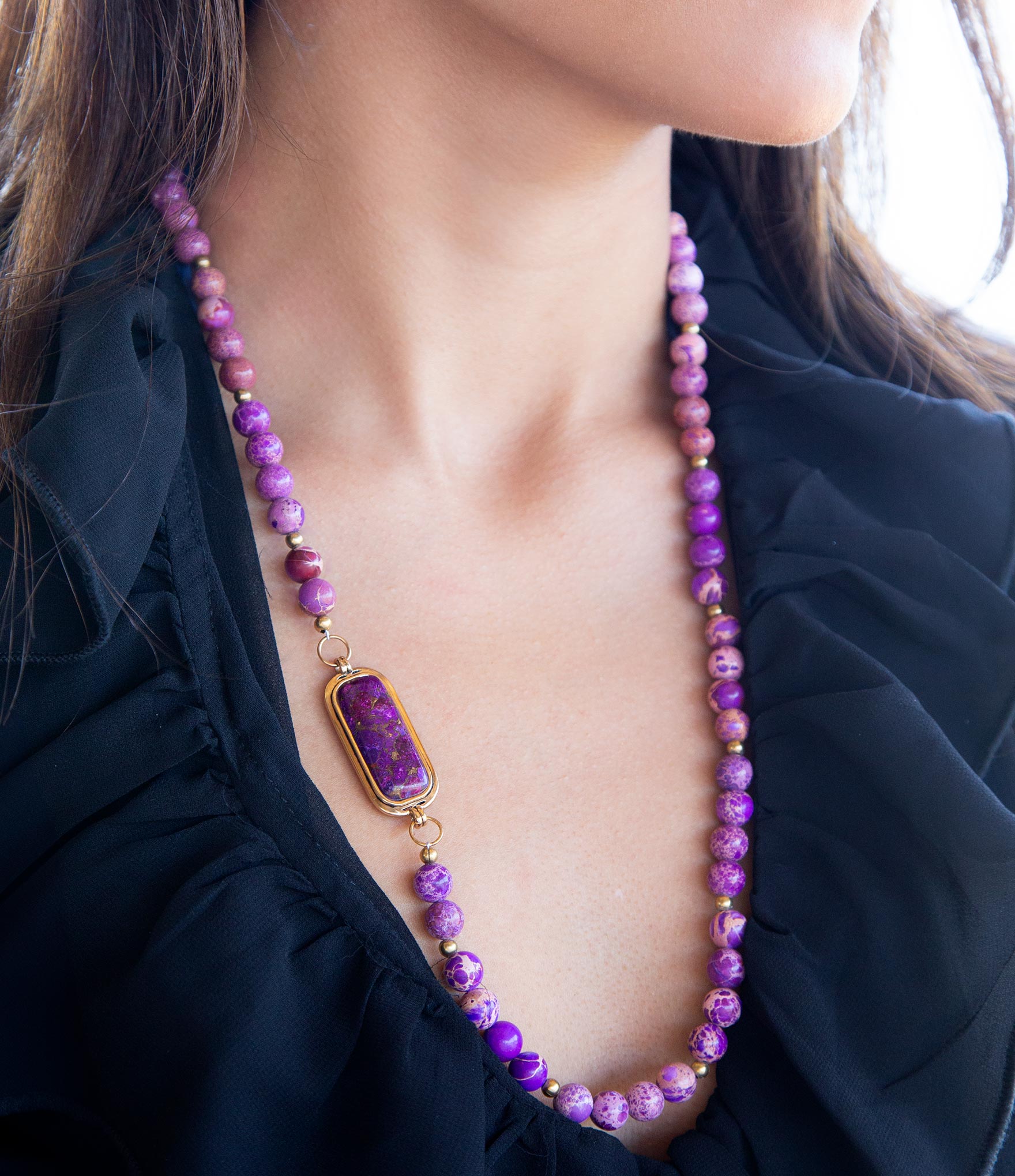 Purple Turquoise Linked Golden Necklace | Necklaces | Wiccan Center